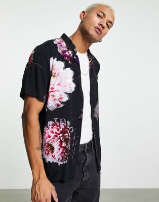 Chemises HUGO - Ebor - Chemise manches courtes à imprimé floral - Noir