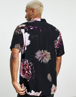 Chemises HUGO - Ebor - Chemise manches courtes à imprimé floral - Noir