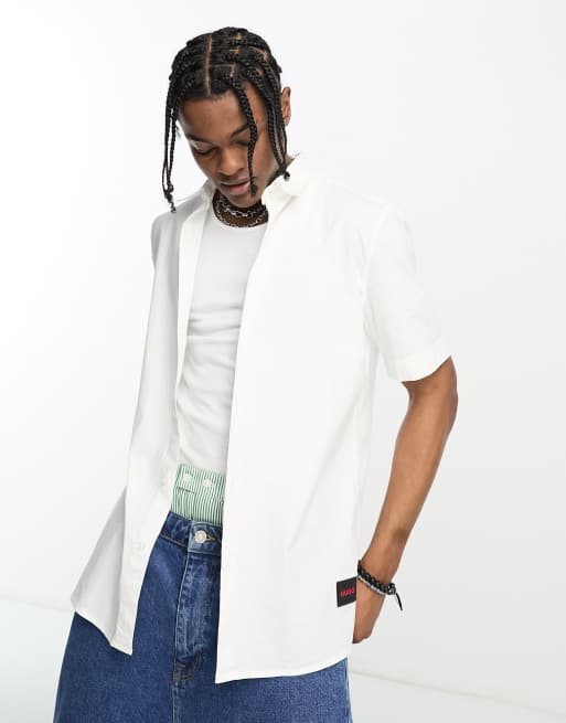 HUGO Ebor relaxed fit short sleeve shirt in white