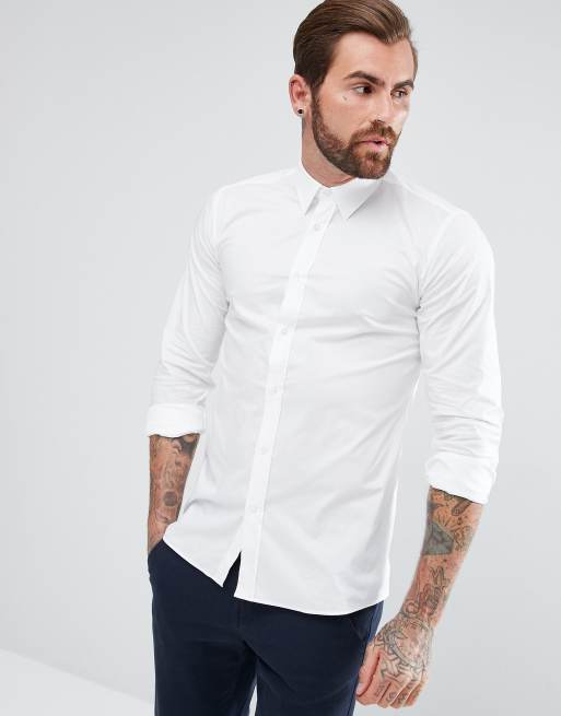 HUGO - Elisha - Camicia extra slim bianca in popeline elasticizzato