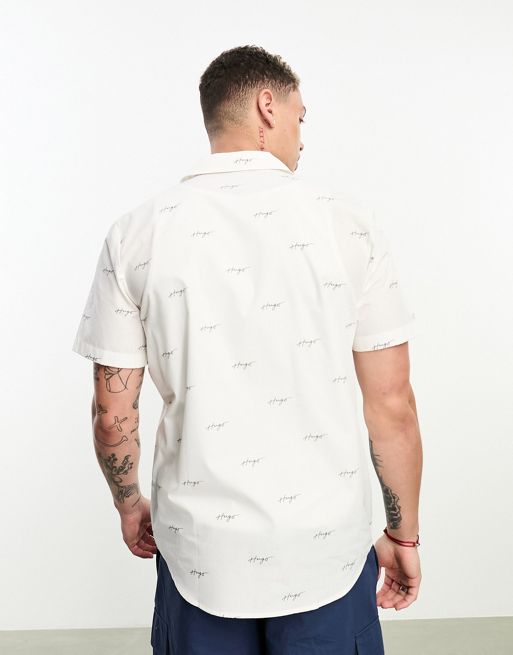 HUGO Ellino relaxed fit short sleeve shirt in white with all over