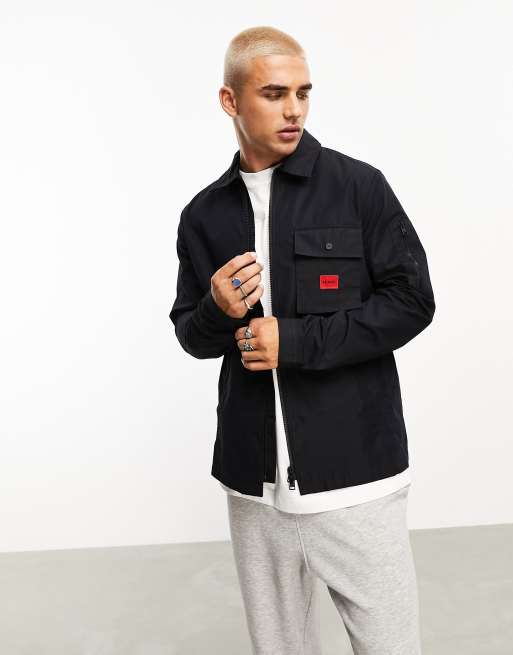 HUGO Emmond zip thru shirt in black | ASOS