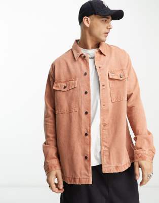 Hugo Red HUGO Enalu oversized overshirt in washed orange