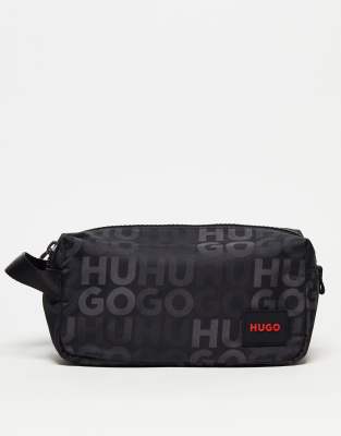 HUGO Ethon all over logo wash bag in black - ASOS Price Checker