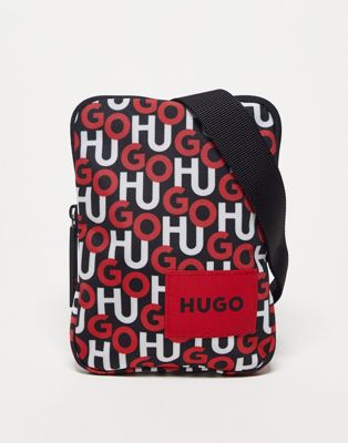 HUGO Ethon all over loog across body bag in red