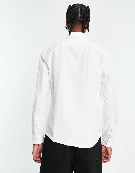 HUGO Evito slim fit long sleeve shirt in white, 4 of 4