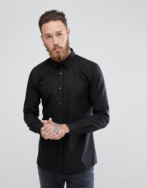 Extra Slim Fit: Shirt with a stand-up collar Black Woven