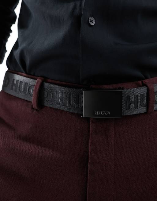 HUGO Garrett woven belt in black | ASOS