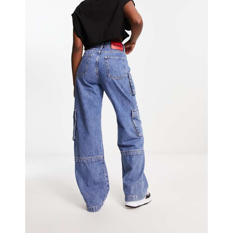 HUGO Women's Cargo Pocket Jean Joggers - Loose Fit Casual Pants, Zipper & Button, Made In Pakistan - View #10