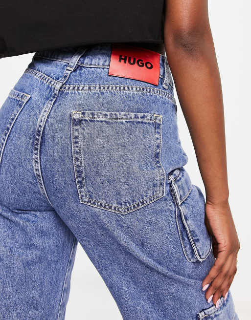 HUGO Gashia relaxed fit cargo jeans in mid blue ASOS