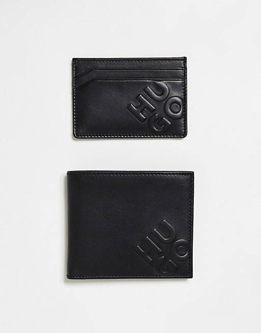 HUGO – GBHM – Czarny portfel i etui na karty – zestaw podarunkowy