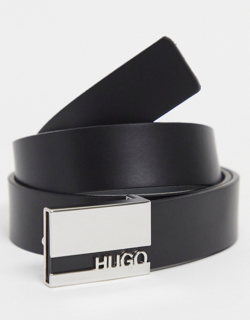HUGO Geliso leather belt with logo buckle in black