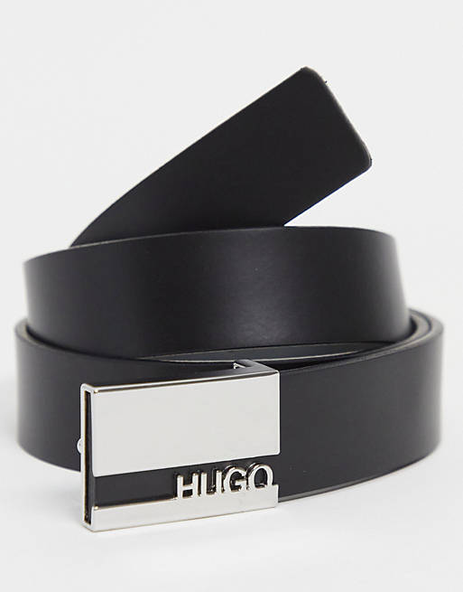 HUGO – Geliso – Schwarzer Ledergürtel mit Logo-Schnalle | ASOS