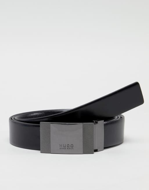 HUGO - Gerk - Ceinture en cuir avec plaque - Noir