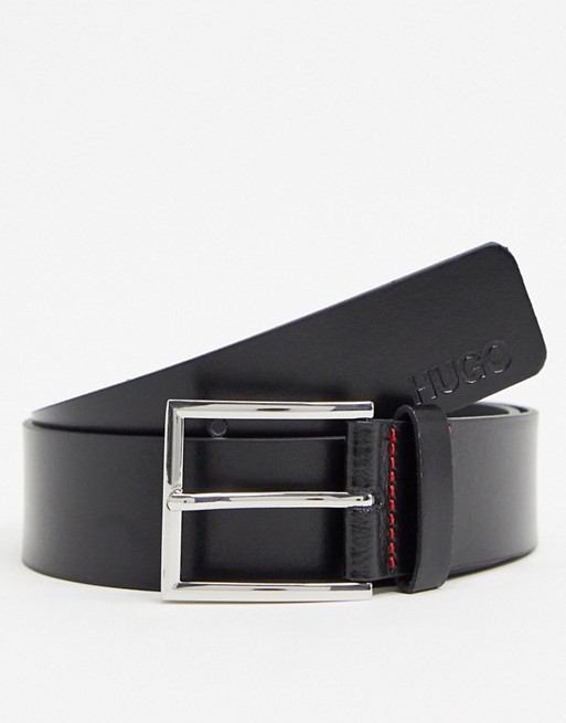 HUGO Giaspo silver buckle pleather belt in black