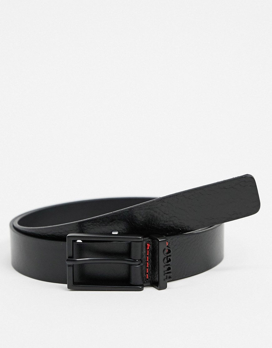 HUGO Gildeon textured leather belt in black