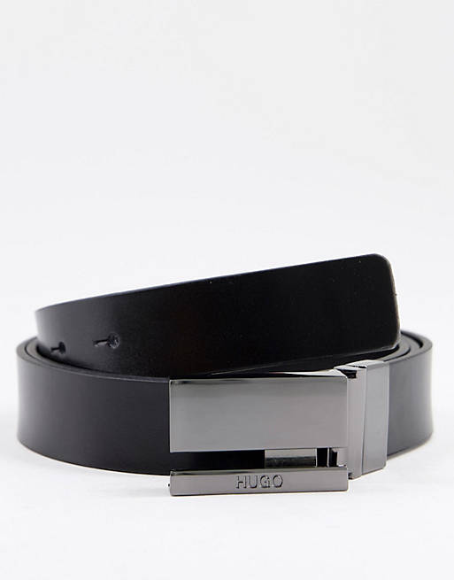 HUGO Gionat reversible leather belt gift set in black