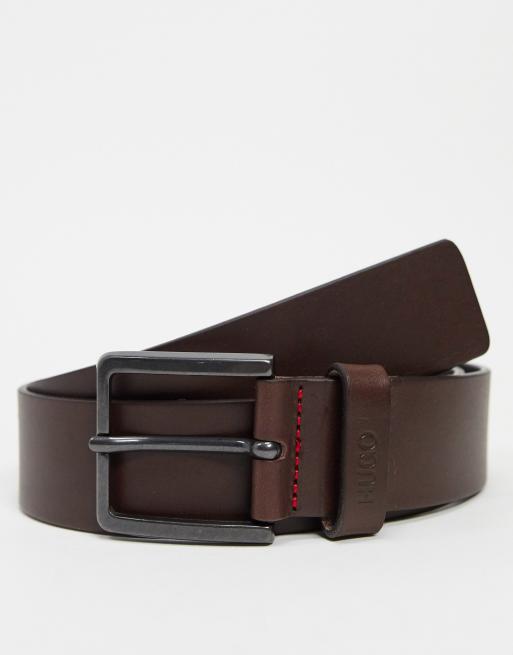 HUGO Gionio leather belt in brown | ASOS