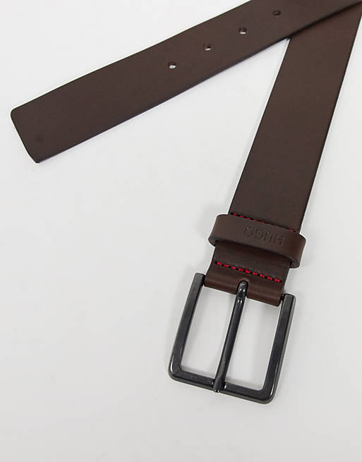 Men Belts/HUGO Gionio leather belt in brown 