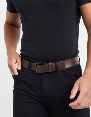 HUGO Gionio leather belt in brown | ASOS