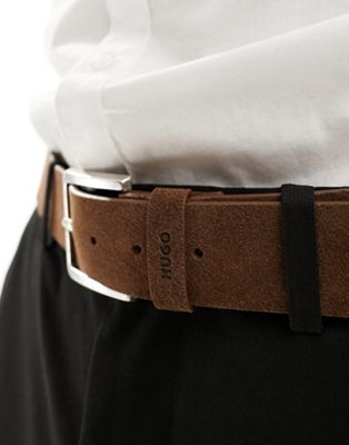 HUGO Gionio suede belt in brown - ASOS Price Checker