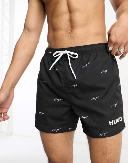 BOSS - Quick-dry swim shorts with monogram print