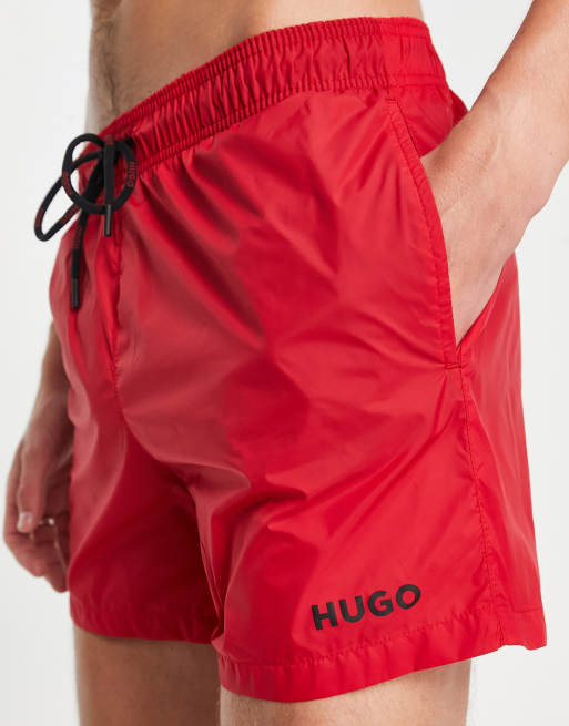 Hugo Haiti logo swim shorts in red ASOS