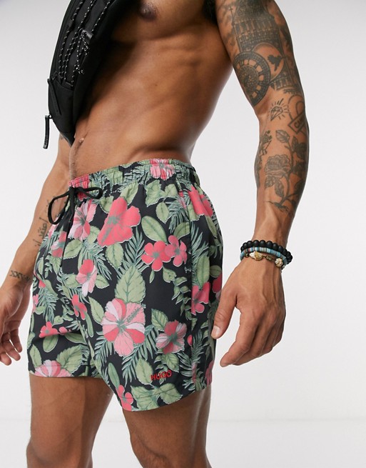 HUGO Hawaii floral swim shorts in black