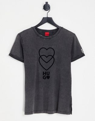 HUGO heart print logo t-shirt in washed black