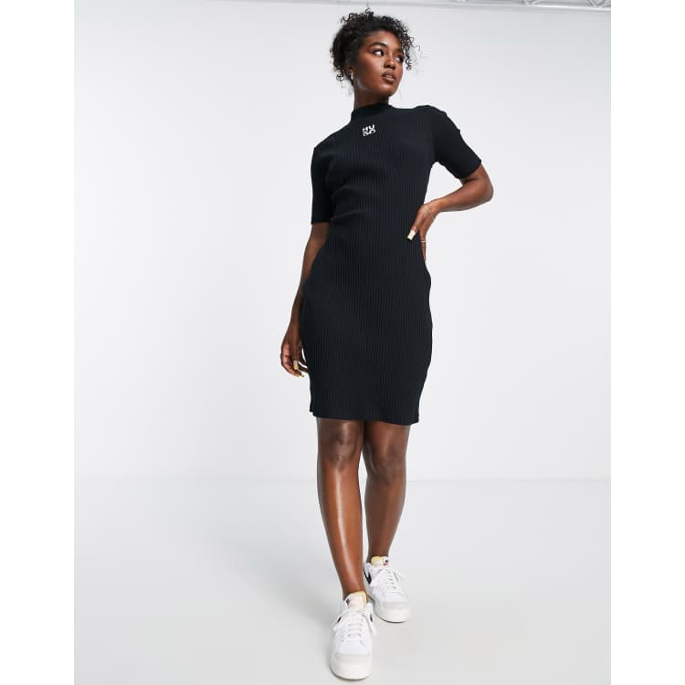 Black high neck ribbed bodycon dress clearance