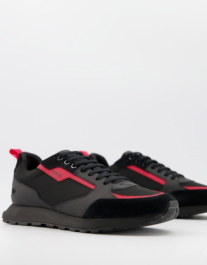 HUGO Icelin Runn contrast logo sneakers in black/ red