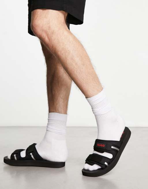 HUGO Jens double strap sliders in black ASOS