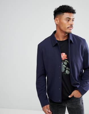 HUGO Jersey Shirt Jacket In Navy | ASOS