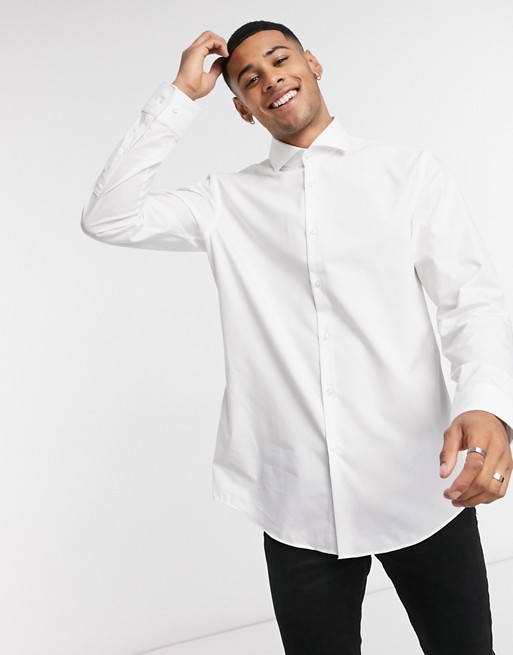 HUGO Kason slim fit checked easy iron cotton shirt in white