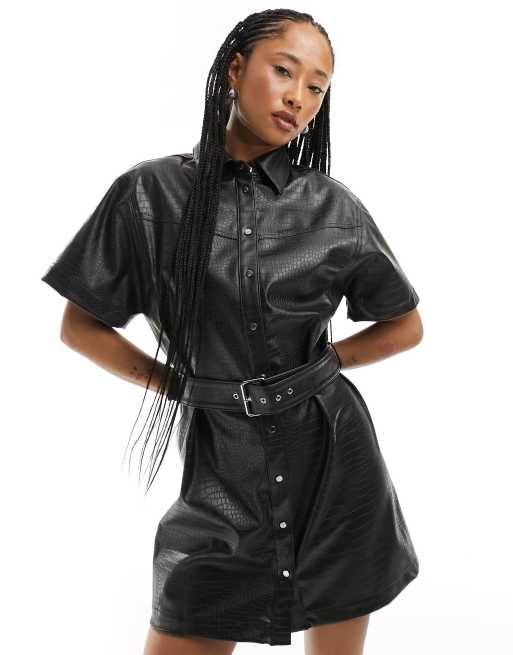 HUGO - Kerve-1 - Robe imitation cuir - Noir 
