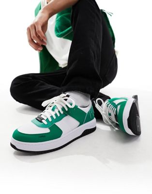 HUGO Kilian Tenn Pume trainers in white and green - ASOS Price Checker