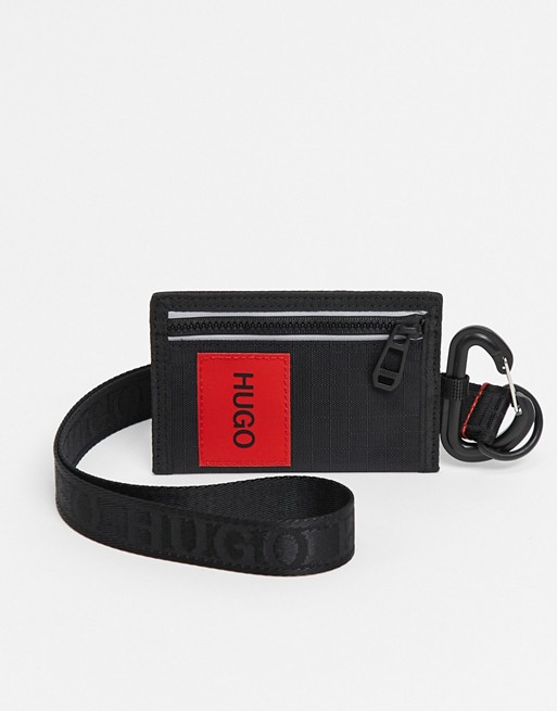 HUGO Kombinat detachable crossbody credit card holder in black
