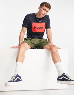 Hugo large box logo t-shirt in navy - ASOS Price Checker