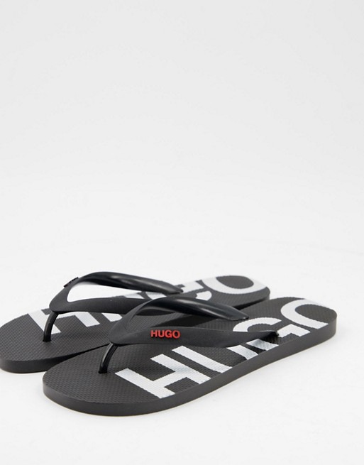 HUGO large contrast logo flip flops in black
