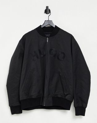 HUGO large logo bomber jacket in black
