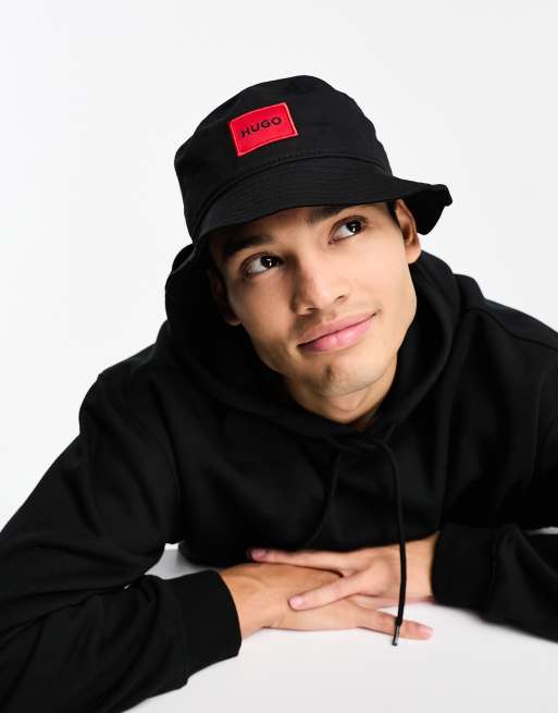 HUGO - Larry - Bucket hat met logo in zwart