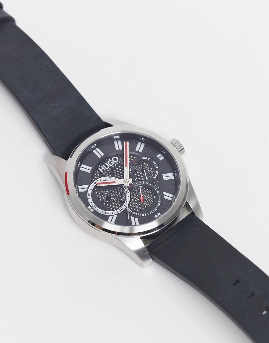 Hugo - Leren chronograaf horloge voor heren in zwart