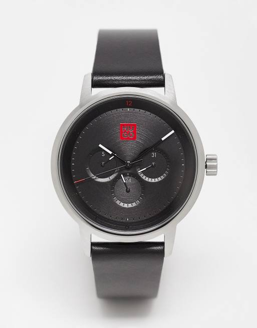 Hugo - Leren herenhorloge in zwart 1530263
