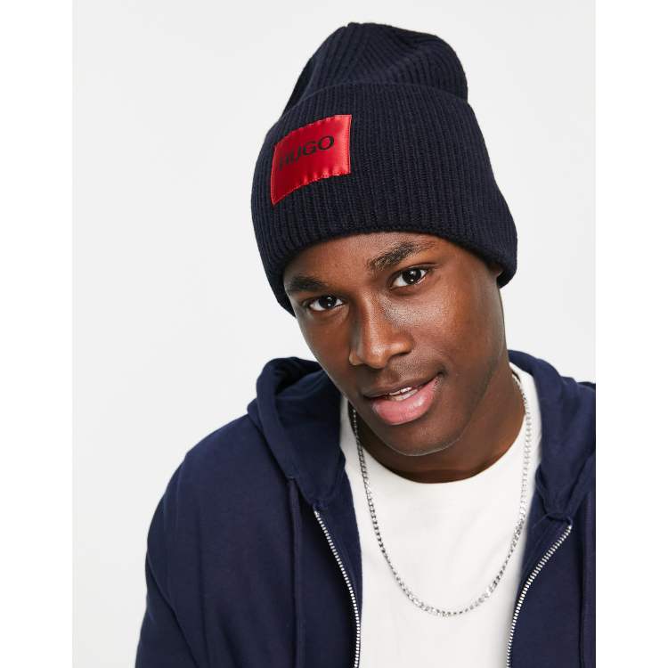 HUGO logo beanie hat in blue