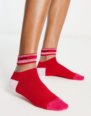 HUGO logo mesh detail sock in red