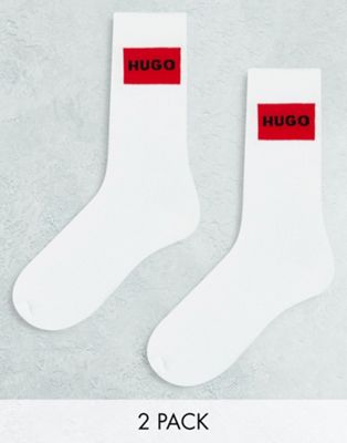 HUGO logo printed 2 pack sock in white