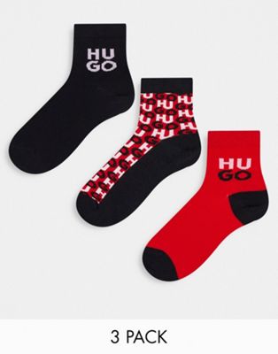 HUGO logo printed 3 pack sock in multi