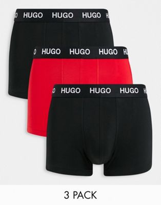 Sous-vêtements et chaussettes Hugo - Lot de 3 boxers avec taille griffée - Noir et rouge