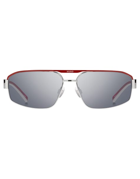 HUGO - Lunettes de soleil aviateur - Argenté et rouge - view 1