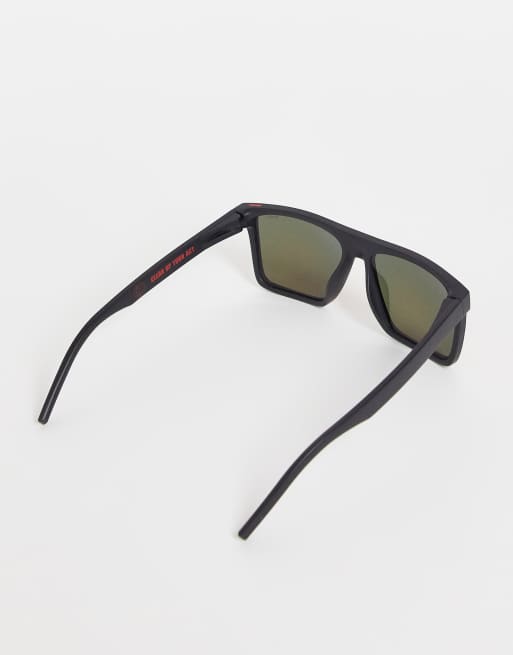 Hugo Lunettes de soleil carrées à verres orange Noir mat ASOS